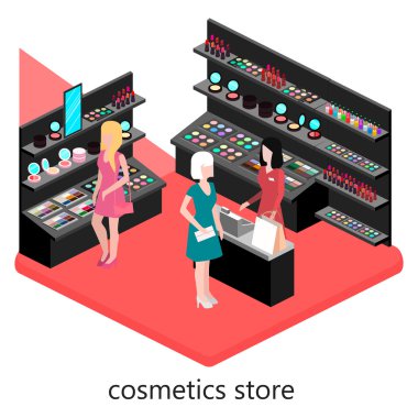 Isometric interior of cosmetics shop clipart