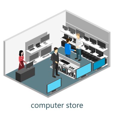 Isometric interior of Computer store clipart