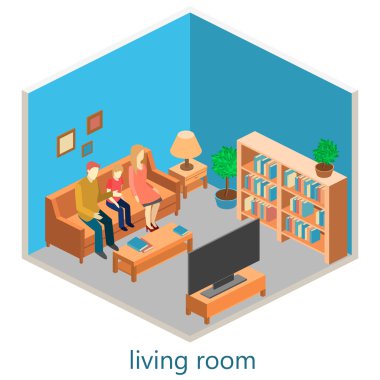 Isometric interior of living room clipart