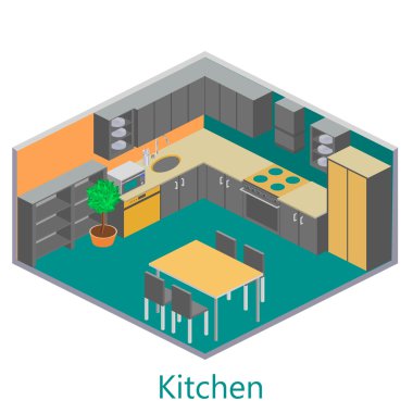 İzometrik iç modern mutfak