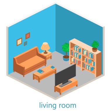 İzometrik iç oturma odası