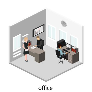 3D izometrik ofis iç 