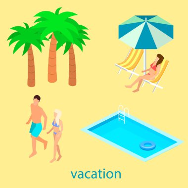 Yüzme havuzunun izometrik tasarım