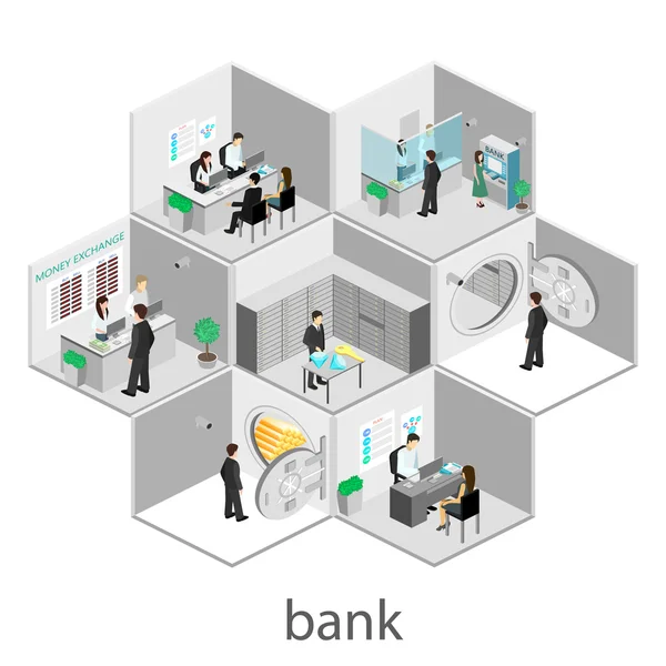 Isometrisches Innere der Bank — Stockvektor