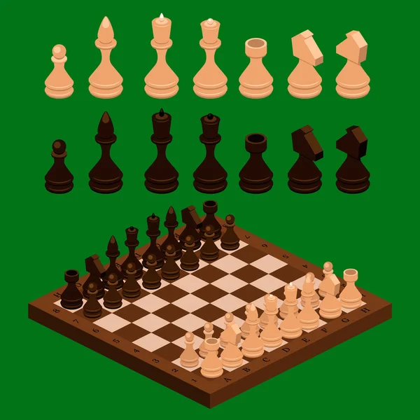 Pièces d'échecs isométriques avec plateau — Image vectorielle