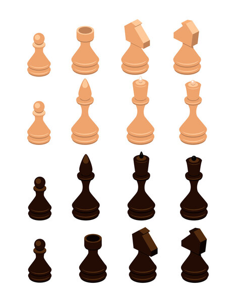 Isometric set of chess pieces