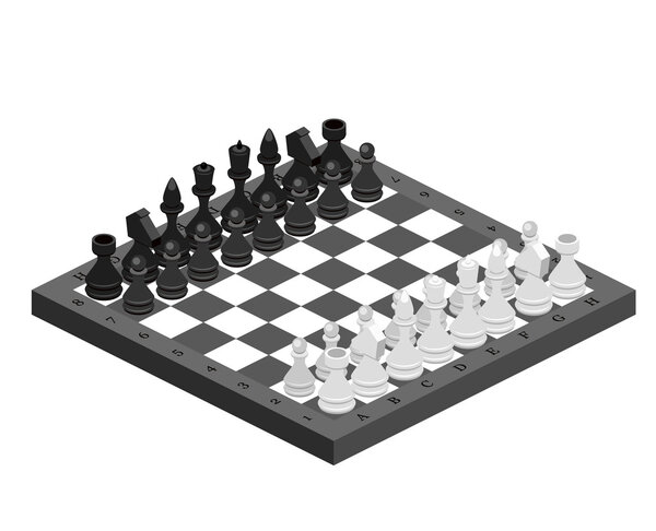 Isometric chess pieces with board