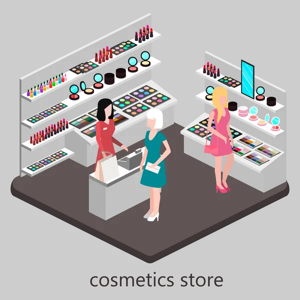 Isometric interior of cosmetics shop — Stock Vector