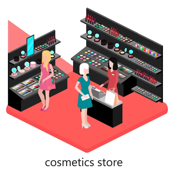 Isometric interior of cosmetics shop — Stock Vector