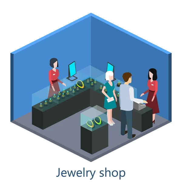 Izometryczne wnętrze sklep z biżuterią — Wektor stockowy