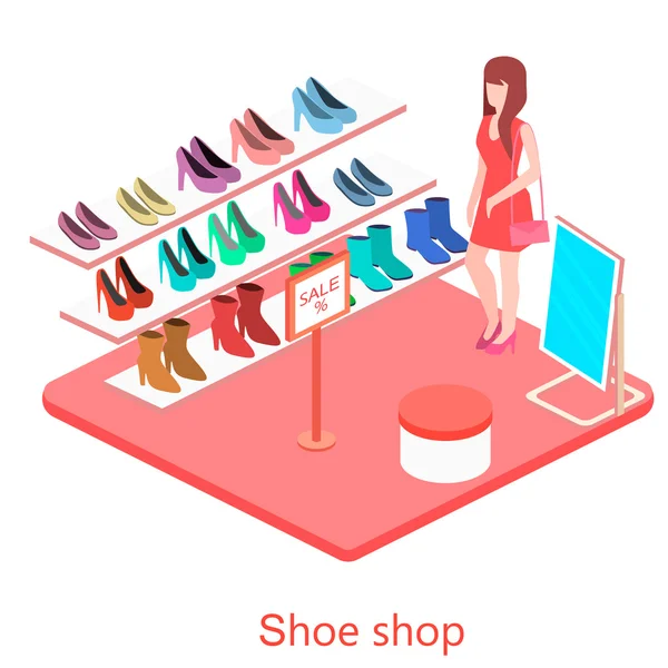 Izometryczne wnętrza buty sklep — Wektor stockowy