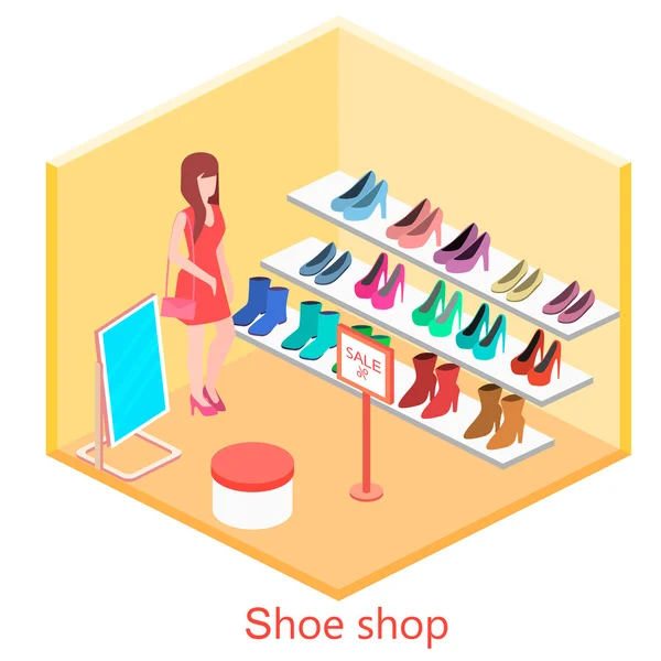 Izometryczne wnętrza buty sklep — Wektor stockowy