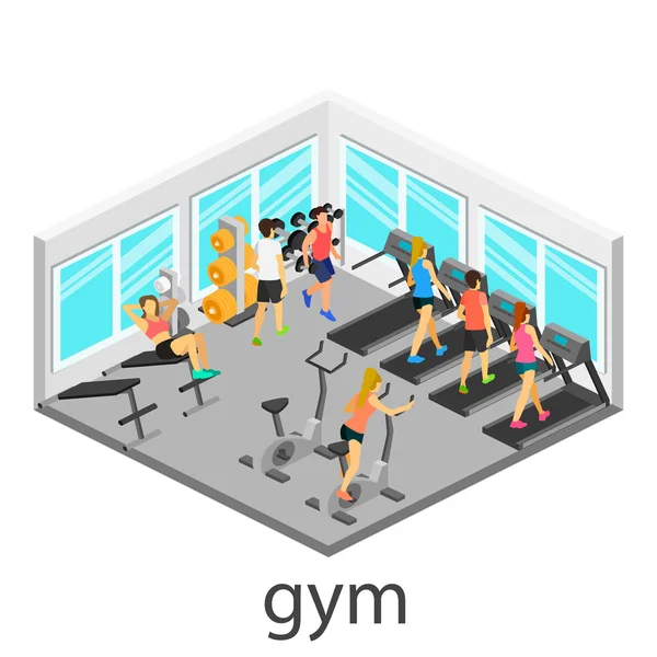 Isometrisk inre av gym — Stock vektor