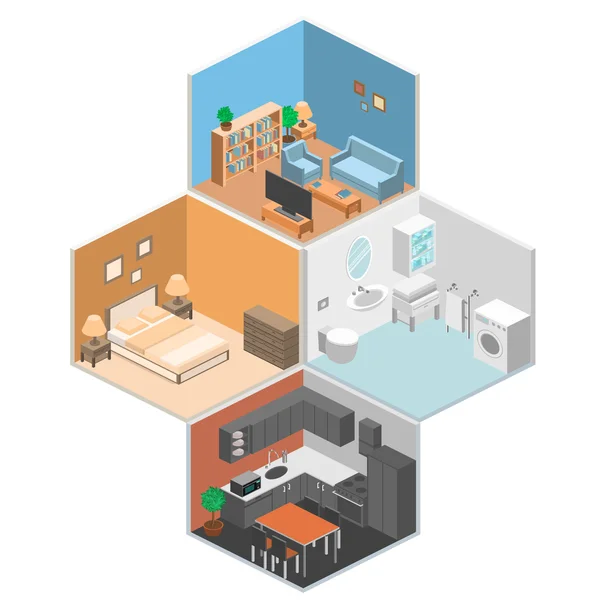 Conjunto de habitaciones interiores isométricas — Archivo Imágenes Vectoriales