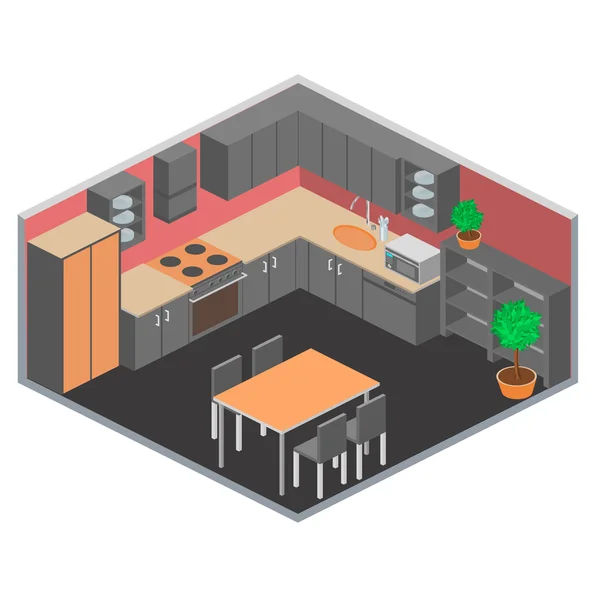 等距室内现代厨房 — 图库矢量图片
