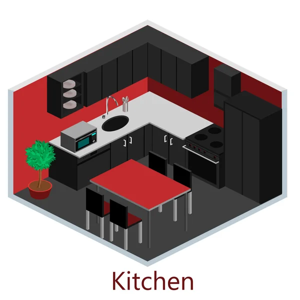 İzometrik iç modern mutfak — Stok Vektör