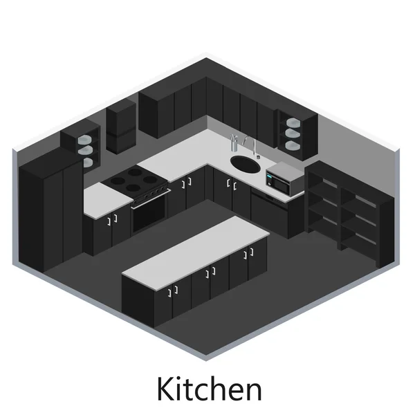 Isométrico interior cocina moderna — Vector de stock