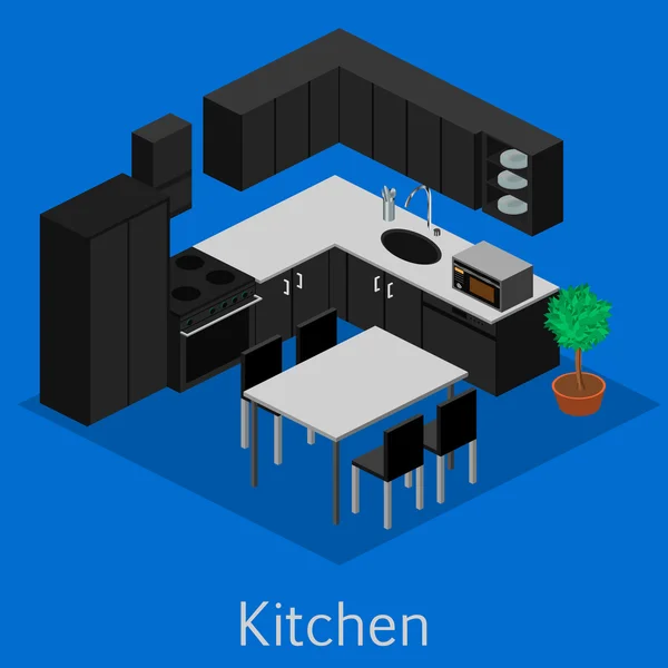 Interni isometrici cucina moderna — Vettoriale Stock