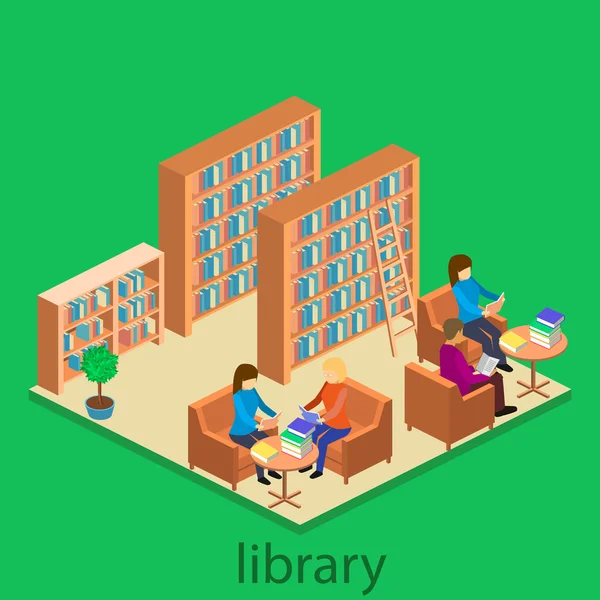 Isometrisches Innere der Bibliothek — Stockvektor