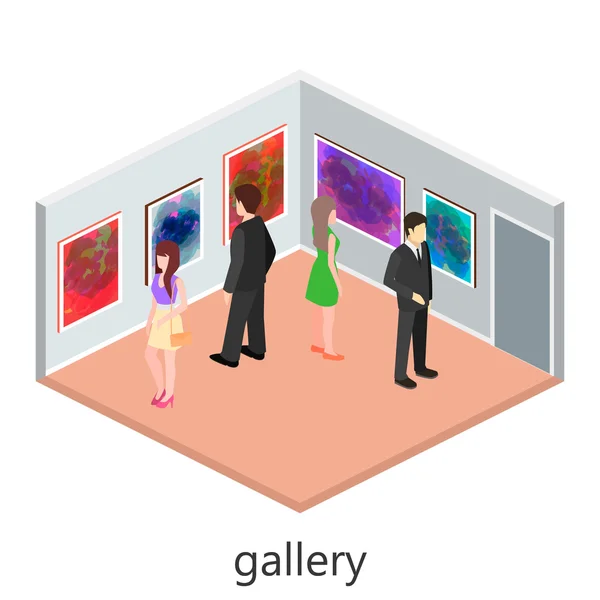 Isometric interior of picture gallery — Stock Vector
