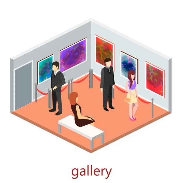 Isometric interior of picture gallery — Stock Vector