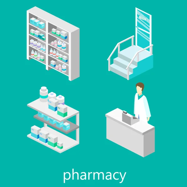 약국의 아이소메트릭 인테리어 — 스톡 벡터