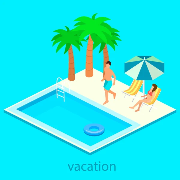 Diseño isométrico de la piscina — Vector de stock