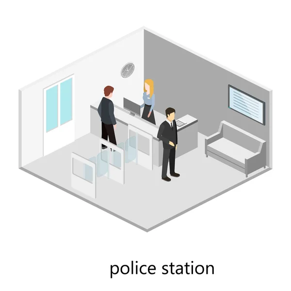 Isometric interior of police station. — Stock Vector