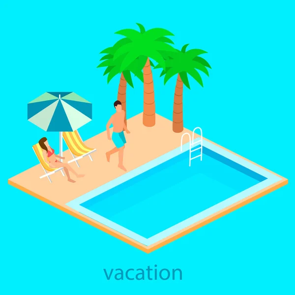 Diseño isométrico de la piscina — Vector de stock