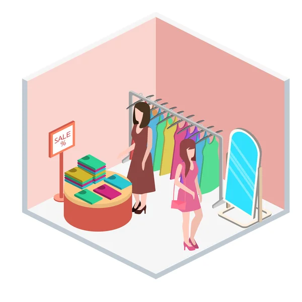 Isometric interior of clothes shop — Stock Vector