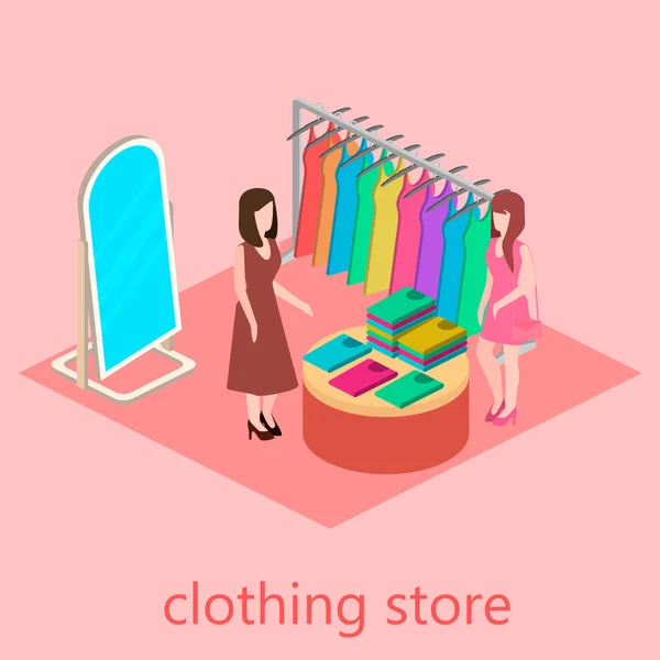 Isometrische interieur van kleding shop — Stockvector