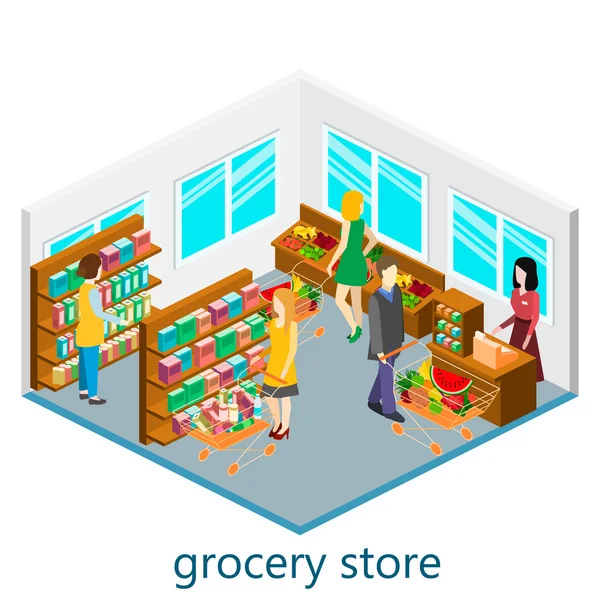 Isometric interior of grocery store — Stock Vector