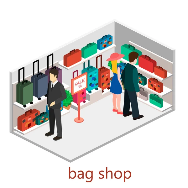 Plat binnenkant van bagage winkel. — Stockvector