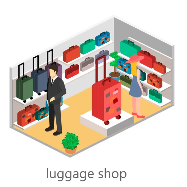 Flat interior of luggage shop. — Stock Vector