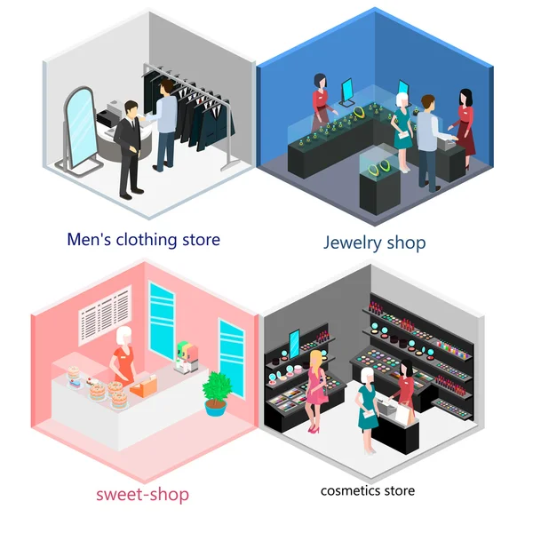 Isometric interior of stores set — Stock Vector