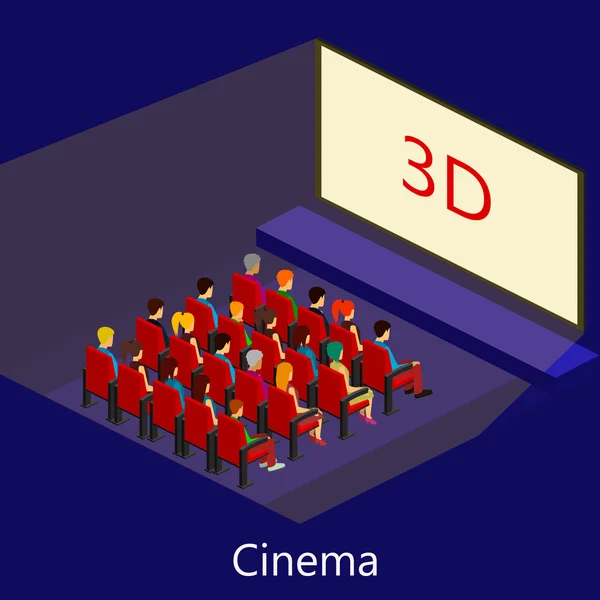 Interior isométrico del cine — Vector de stock