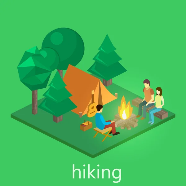 Isometric landscape for camping — Stock Vector
