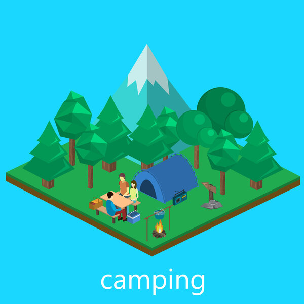 Изометрический ландшафт для кемпинга
