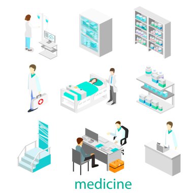 Hastane odasında izometrik düz iç.