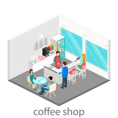 İzometrik iç coffee shop. 