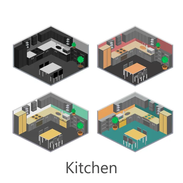 Isométrico interior de la cocina — Vector de stock