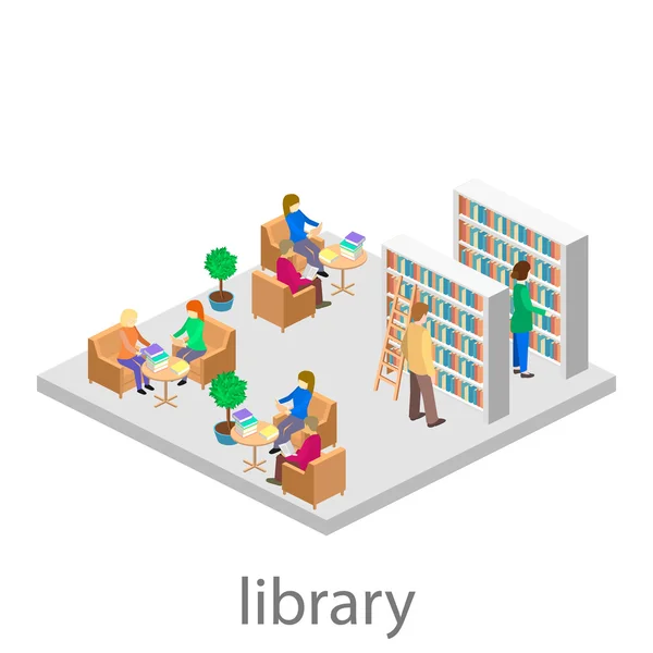 Intérieur isométrique de la bibliothèque — Image vectorielle