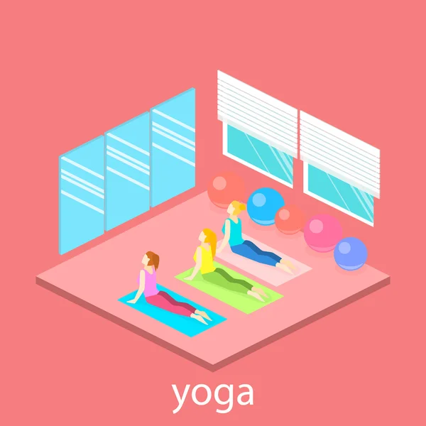 Interior isométrico de clase de yoga . — Vector de stock