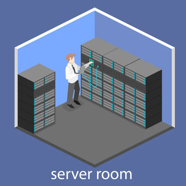 Interno isometrico della sala server . — Vettoriale Stock