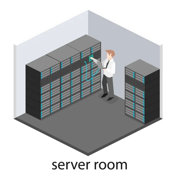 Interior isométrico de la sala de servidores . — Vector de stock