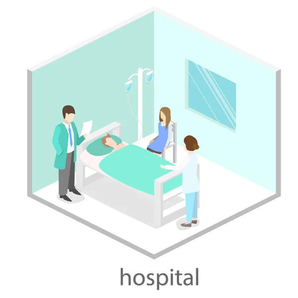 Izometryczne płaskie Wnętrze sali szpitalnej. — Wektor stockowy