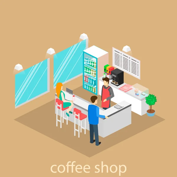 Isometric interior of coffee shop. — Stock Vector