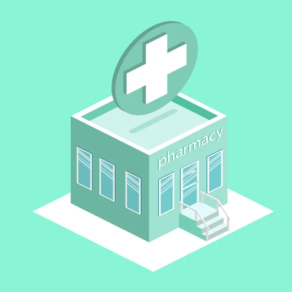 Isometric pharmacy building — Stock Vector