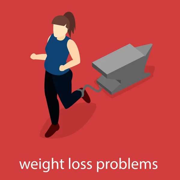 Isometrische Mädchen versuchen, Gewicht zu verlieren — Stockvektor