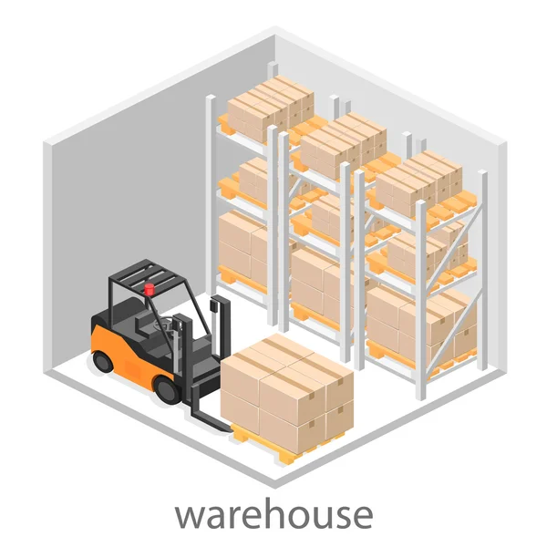 Isometric interior of warehouse. — Stock Vector